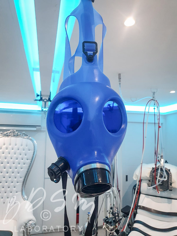 Rubber Bondage Heaven 2 Blue rubber face mask bondage hood